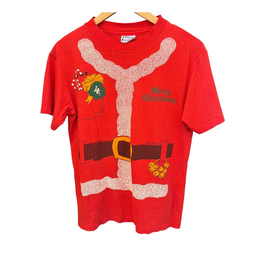 1980 Hanes T-Shirt Santa Suit Vintage Holiday Kitsch Retro Graphic Tee Nostalgic